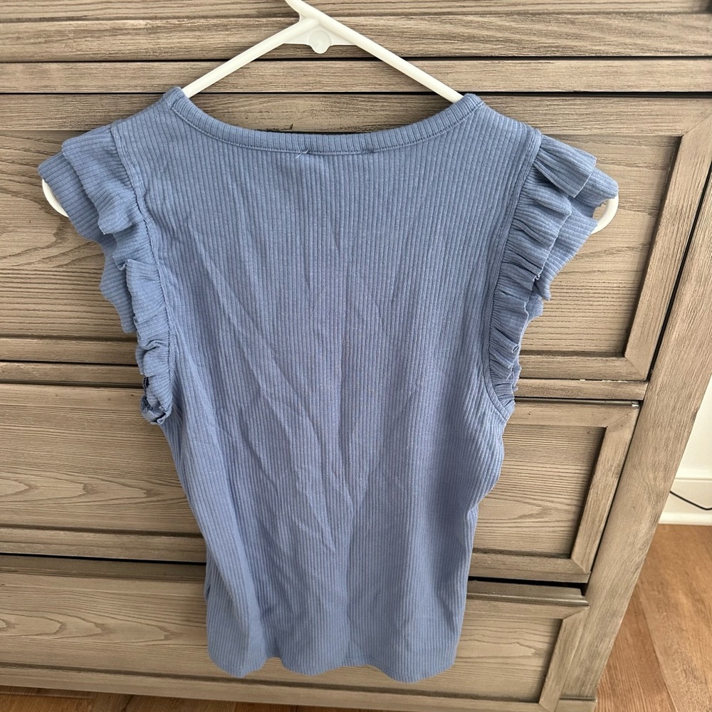 Philosophy Dusty Blue Ruffle-Sleeve Ribbed Tank - Picture 2 of 4